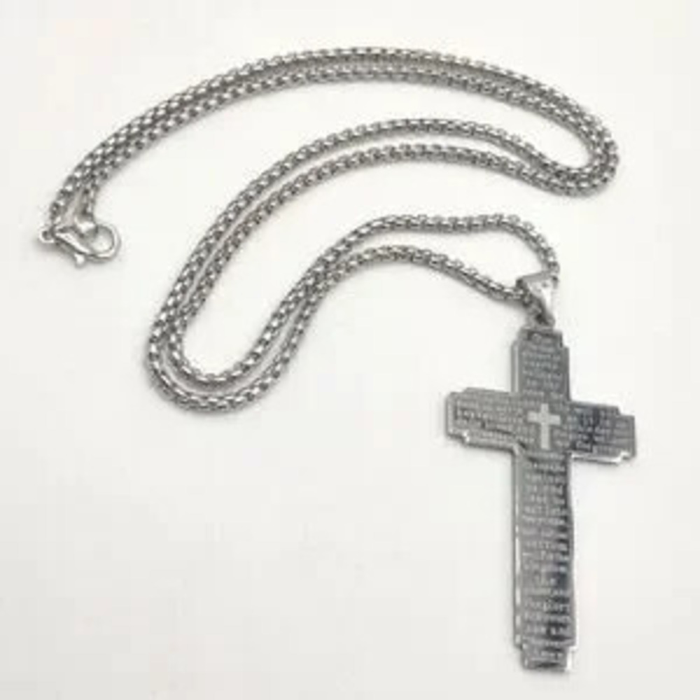 Stainless Cross Necklace Lords Prayer Christian Catholic Faith Fashion Gift NEW!